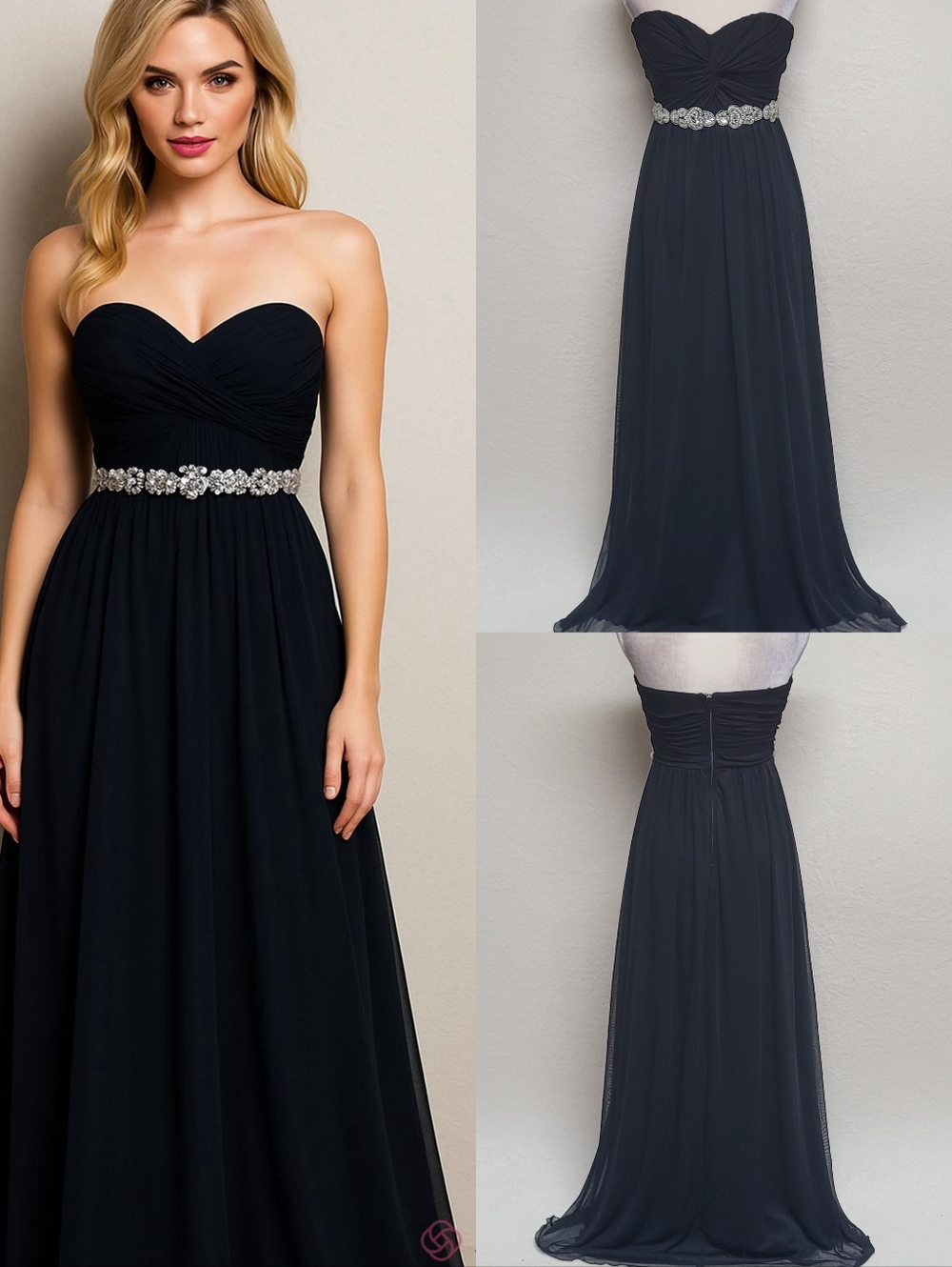 Vintage City Triangles Black Stretchy Crystal Empire Waist Sweetheart Neck Gown
